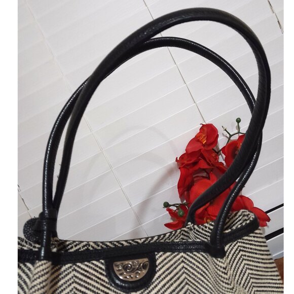 Brighton Cala Tote Woven Soft Straw Chevron Print Pebble Leather - Picture 10 of 12